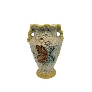 Vintage Italian Spaghetti Lava Ceramic Vase Butterfly Hand Painted‎ Italy 117/B